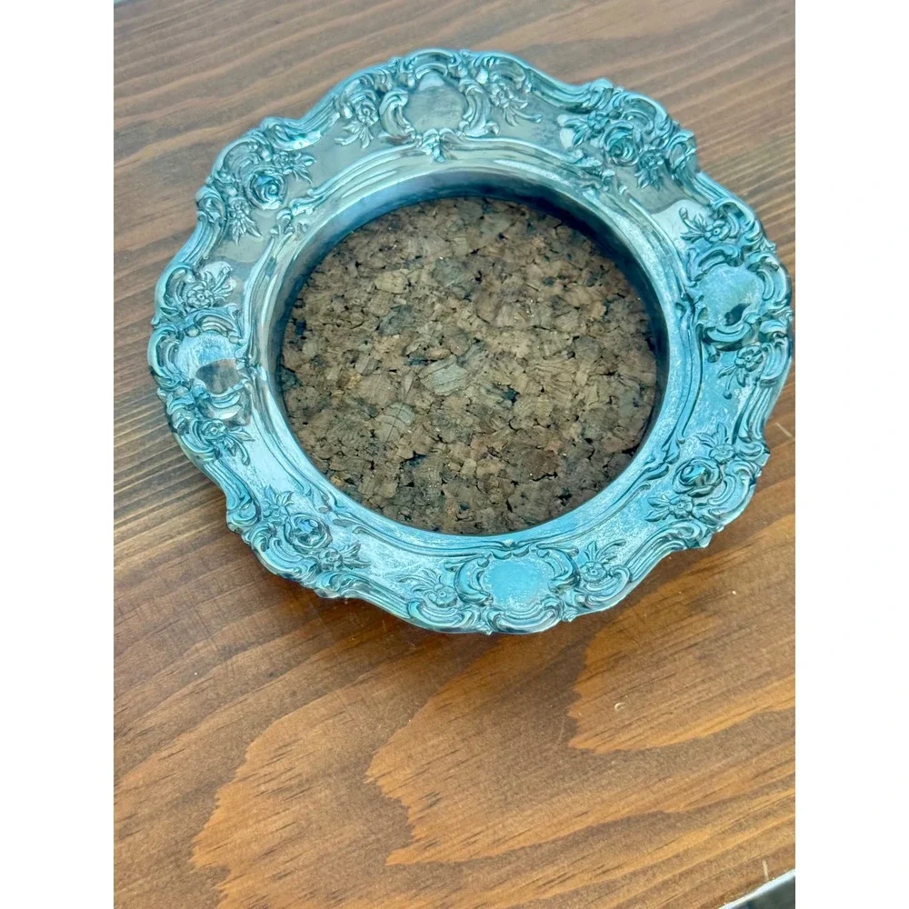 Towle Old Master Embossed Silverplate Wine Bottle Coaster with Cork Insert